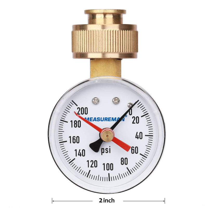 MEASUREMAN 2" Water Pressure Test Gauge, 3/4" Female Hose Thread, 0-200 psi/kpa with Maximum Pressure Memory