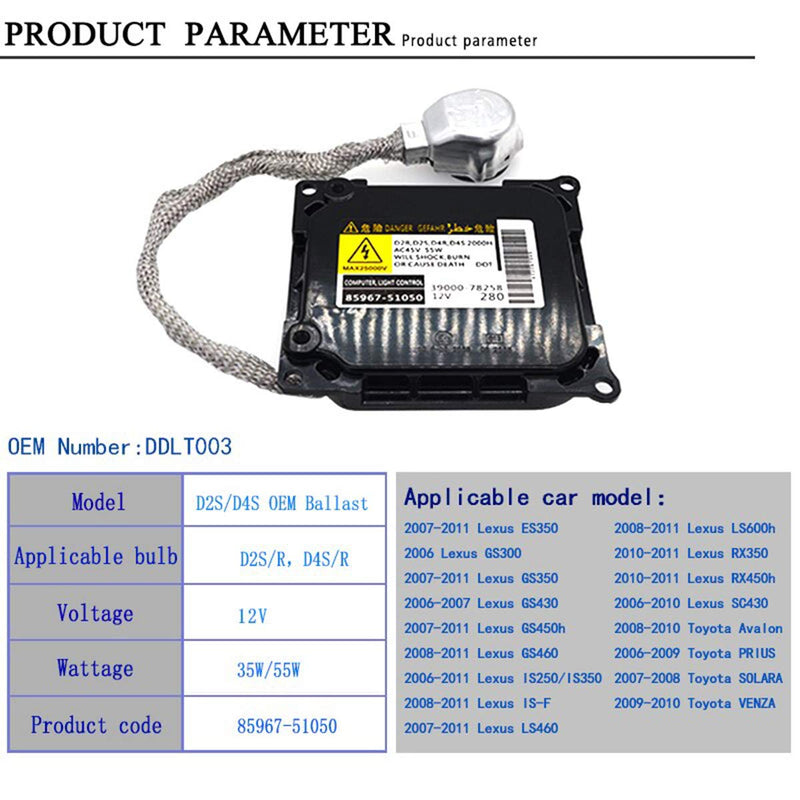 Xenon D2S D4S 35W HID Ballast DDLT003 Factory OEM Direct Replacement Control Unit Module for Lexus Toyota 2006-2011 D2-D