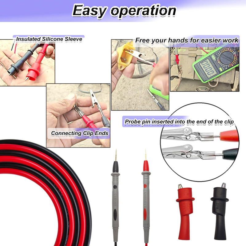 2 Pack Eiranoly Professional Multimeter Test Leads 1000V 20A, Test Leads Kit, Ultra-Sharp Gold-Plated Probes, Silicone Meter Leads for Fluke, AstroAI, Klein Multimeter & Automotive Testing (Upgraded) 2