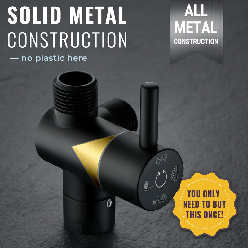 G-Promise All Metal High-Flow Shower Diverter Valve with Pause Mode, 3-Way 4 Setting Splitter for Handheld and Fixed Spray Showerhead Adapter, Bathroom Universal Replacement Part (Matte Black) Matte Black