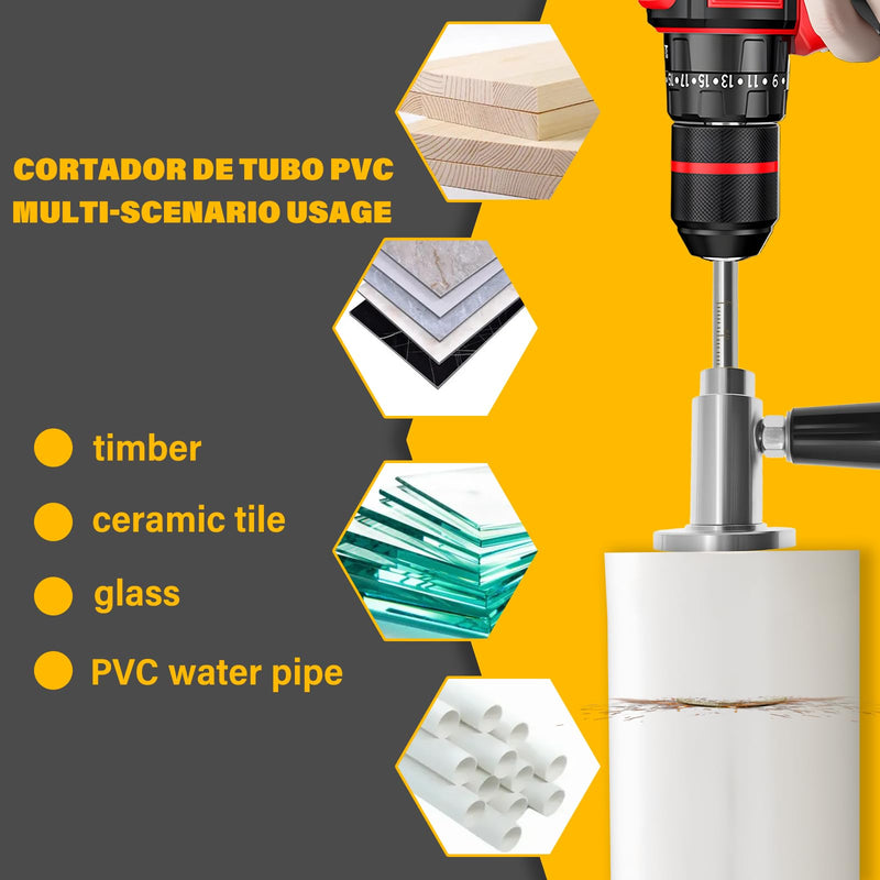 7-Inch Adjustable Depth Inside PVC Pipe Cutter with Handle & Locking Ring - Fast, Accurate Flush Cut Tool for 1.5-8 inch Sewer/Drain Pipes, Includes Diamond Wheel, HSS Saw Blades