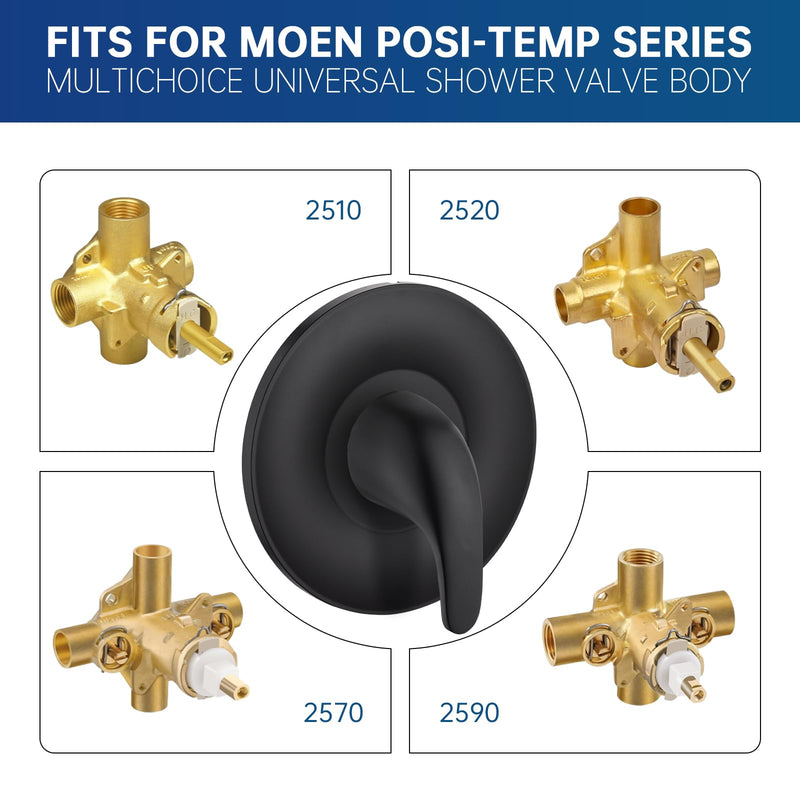 Replacement for Moen Posi-Temp Valve Trim Kit, Shower Valve Trim for Single-Handle Shower Valves, Compatible with Moen Posi-Temp Series, Matte Black Shower Trim Kit