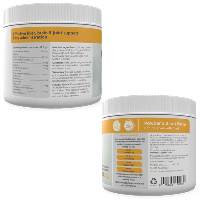 maxxiSAMe Sam-e Supplement for Dogs - Dog Liver and Cognitive Brain Support - Given with Food Powder 5.3 oz - PawsPlanet Australia
