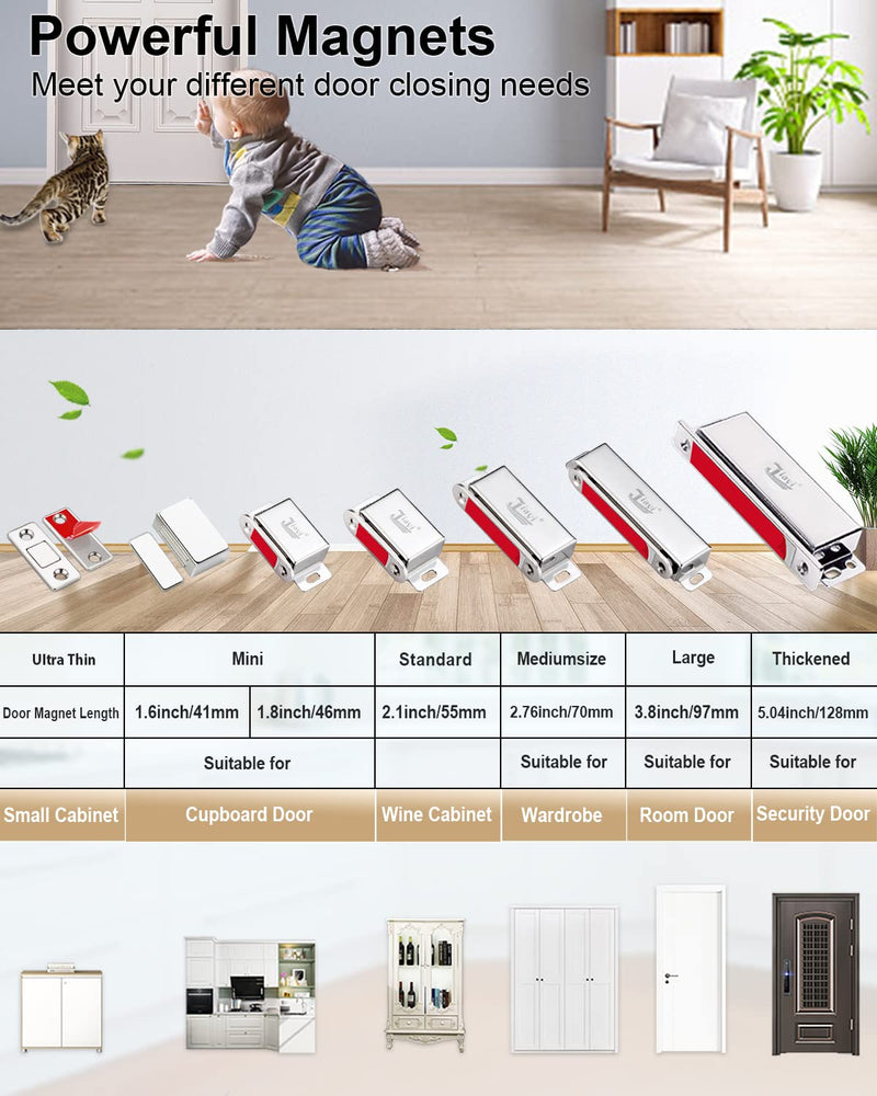 Cabinet Magnets Heavy Duty Jiayi 4 Pack Magnetic Door Catch 66 lbs Magnet Door Latch Kitchen Cabinet Magnets for Closure Cupboard Door Magnetic Catches for Kitchen Wardrobe Door Closer Closet Closure 66lb- 4Pack Silver