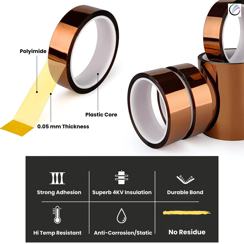 echomerx 3-Pack High Temp Heat Tape 10mm x 33m (108ft) - Heat Resistant Sublimation Tape for Crafts & Electronics - 1" Core, No Residue, 482°F Max - Brown 10mm | 1"-Core Brown | 3-PK