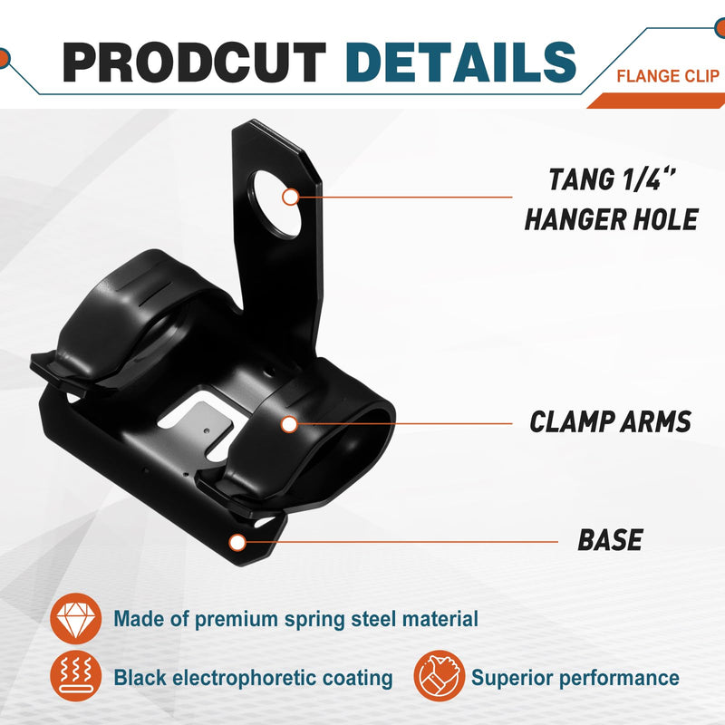 Hicarer 50 Pcs Hammer-On Flange Clip Side Mount 1/8-1/4 Inch Beam Clamp with Hole Cable Clip for Flanges Spring Steel Black