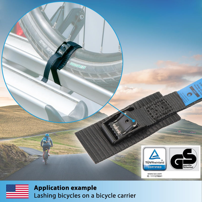 valonic ANT - Short Lashing Strap, Padded, 4 Pieces, 1 ft, 350lbs Breaking Strength, cam Buckle, Black - tie Down Straps for Bike Rack 1.1 FT