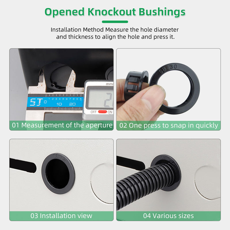 1-1/2"(38mm) Black Snap-in Knockout Insulating Bushing Grommets, Plastic Cable Hole Grommets for Wiring, Round Nylon Snap in Locking Electrical Wire Cord Hose Tubing Bushings Grommets, 10pcs SB-38, 1-1/2"