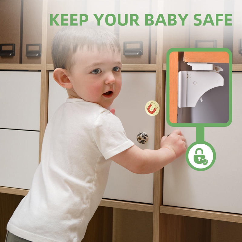 10 Pack Vkania Magnetic Cabinet Locks Baby Proofing - Baby Safety Latches for Drawers and Cabinets - Easy Installation No Drilling 10