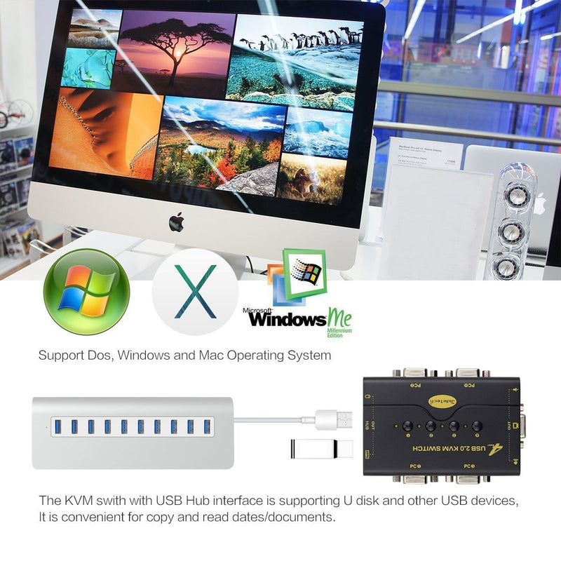 4 Port VGA KVM Switch with USB Hub and Audio Support Wireless Keyboard Mouse Connection and Push Button Switching Function 41UA