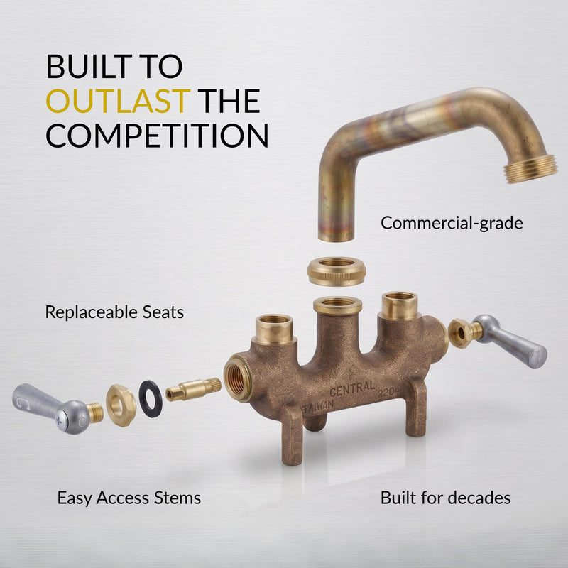 Central Brass 466 Two Handle Laundry Faucet Commercial Quality Wall Mount Easy Installation
