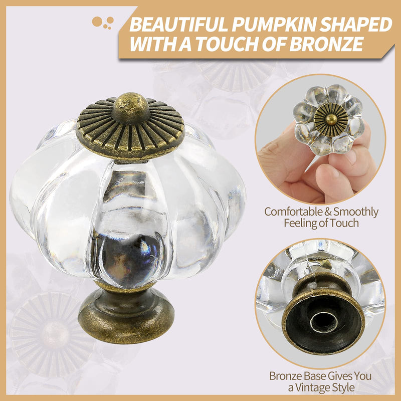 Clear Acrylic Knobs 12 Pack - Pumpkin Cabinet Knobs Retro Dresser Knobs - Vintage Drawer Pulls with Screws for Closet Drawer Cupboard Cabinet and DIY Home Project 1-3/8 Inch Clear