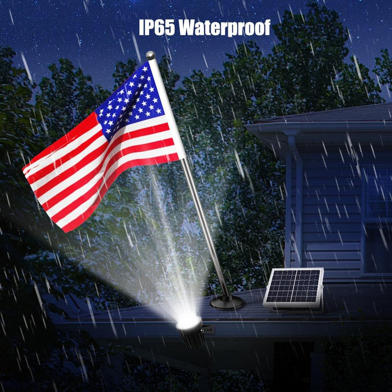 Solar Flag Pole Light, Flagpole Light Solar Powered Outdoor Bright LED 6000K Dusk to Dawn IP65 Waterproof with Bracket Clamp Fits 1.4-3” Pole Mount and Stakes for Ground Wall Mounting 4 Volts