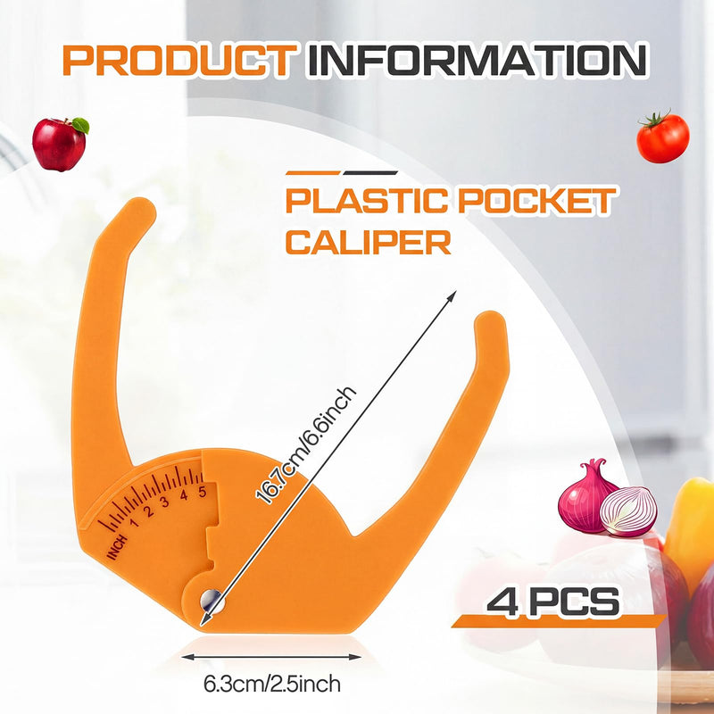 4 Pcs Plastic Pocket Caliper 7" Range Tree Caliper Measuring Tool for Onion, Fruit and Vegetable Diameter Measurement, 1/4 Inch Scale, Red, Easy to Read, Portable to Carry (Orange) 4 Orange