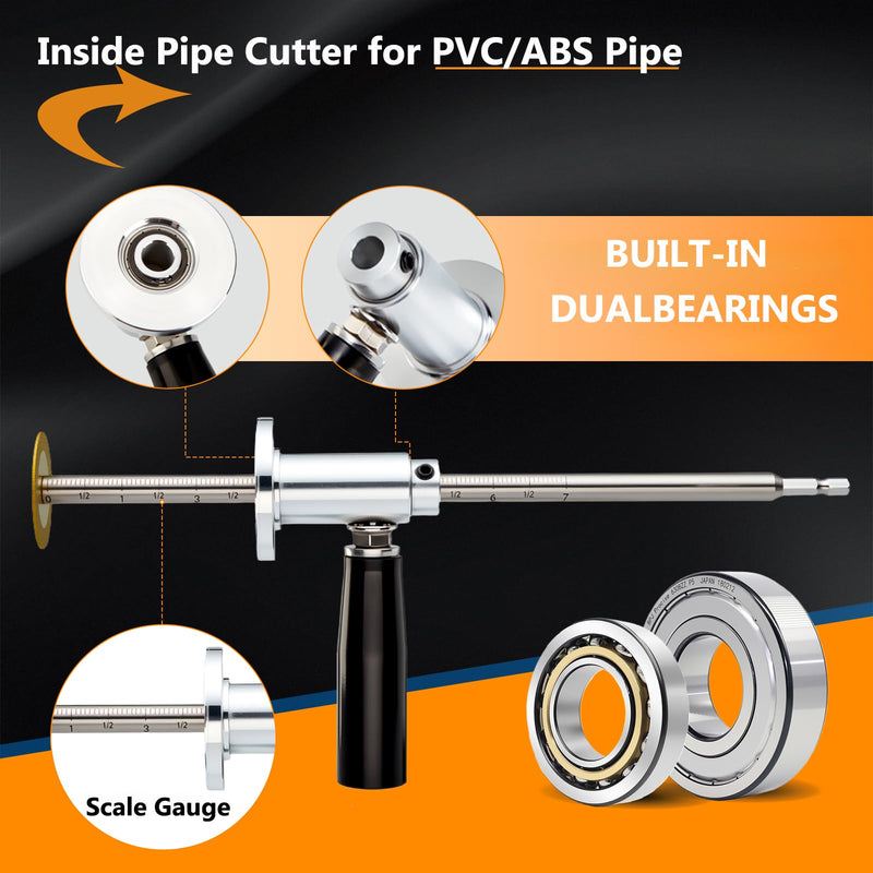 Internal/Inside PVC-ABS Pipe Cutter Tool for Drill,with Handle and 3 Diamond Grit Cutting Wheel,7-Inch Adjustable Cutting Depth,Pvc Pipe Inside Cutter Set with 1/4 Hex Shank Internal Plastic
