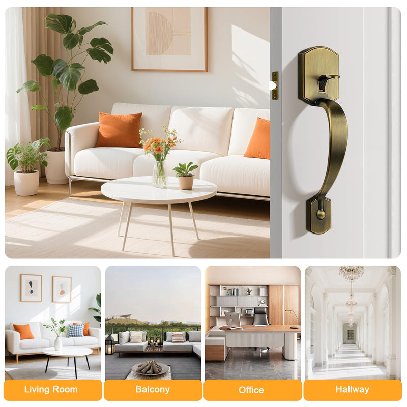 Probrico Antique Brass Lower Half Front Entry Handleset, Heavy Duty Entry Door Handle with Interior Reversible Handed Lever, Lock Grip Handle with Wave Lever Keyless Door Locks, 1Pack 1