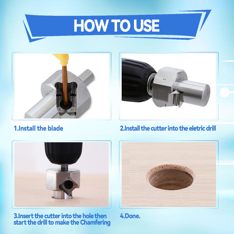 3/4" Bench Dog Hole Chamfer Reamer Tool,Woodworking Workbench Dog Hole Chamfer Reamer Tool T10 Alloy Blade 9mm Hex Shank Dog Holes Polished Finish Tool for Standard Electric Drills(19mm) 3/4 Inch