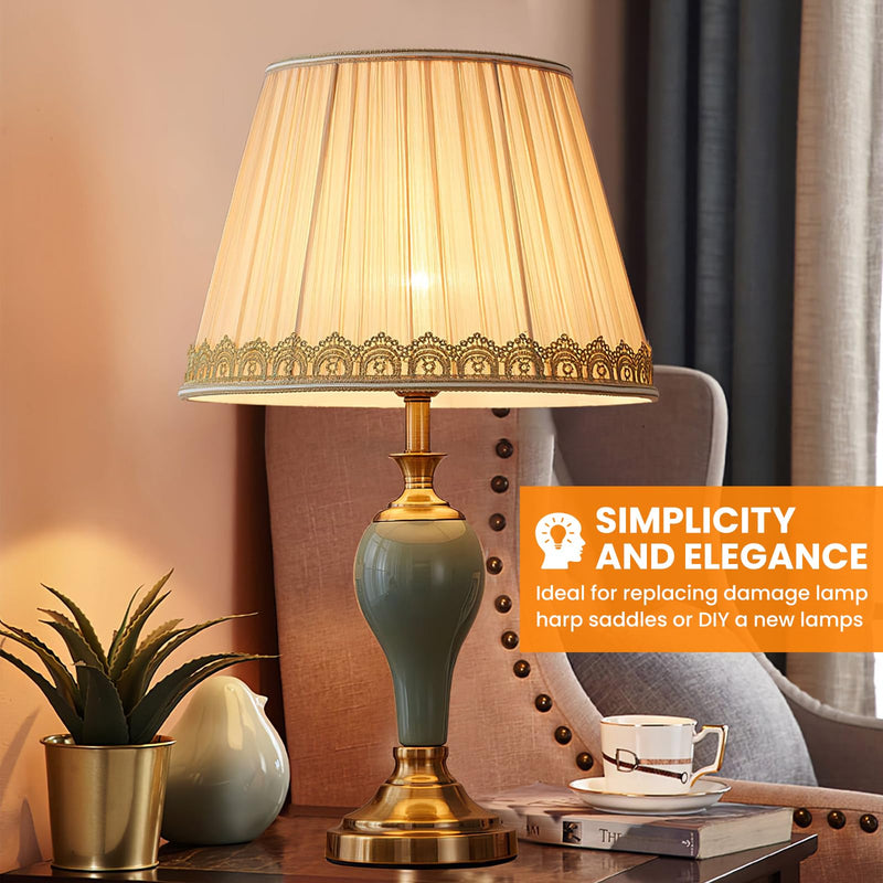 E26 Lamp Harp Saddle Base Lampshade Holder 1-7/16" (36 mm) Non-Slip UNO Collar Adapter for E26 Threaded Base, 2pcs Gold Tone