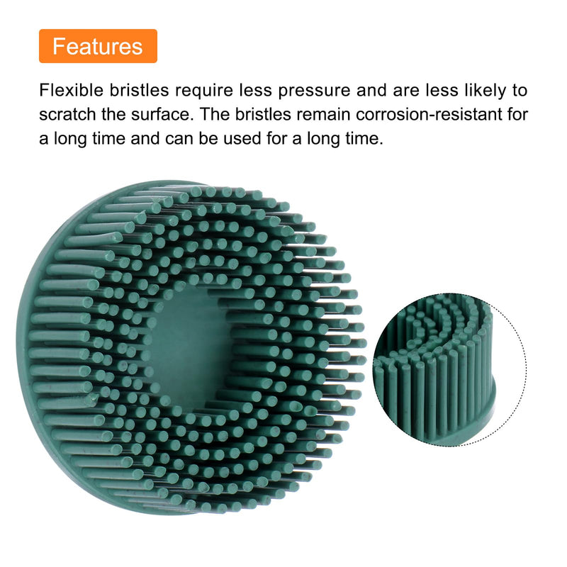 HARFINGTON 5pcs Bristle Disc 2" 50 Grit Abrasive Brush Deburring Electric Disc Brush with Quick Change Roll Lock Abrasive Coating Removal Disc for Metal, Green