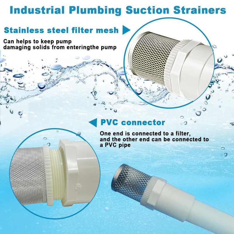 DN20 inch Stainless Steel Filter Cover Connected to 3/4" DN20 PVC Water Pipe, Suction Strainers Used to Remove Debris and Reduce Solid Entry