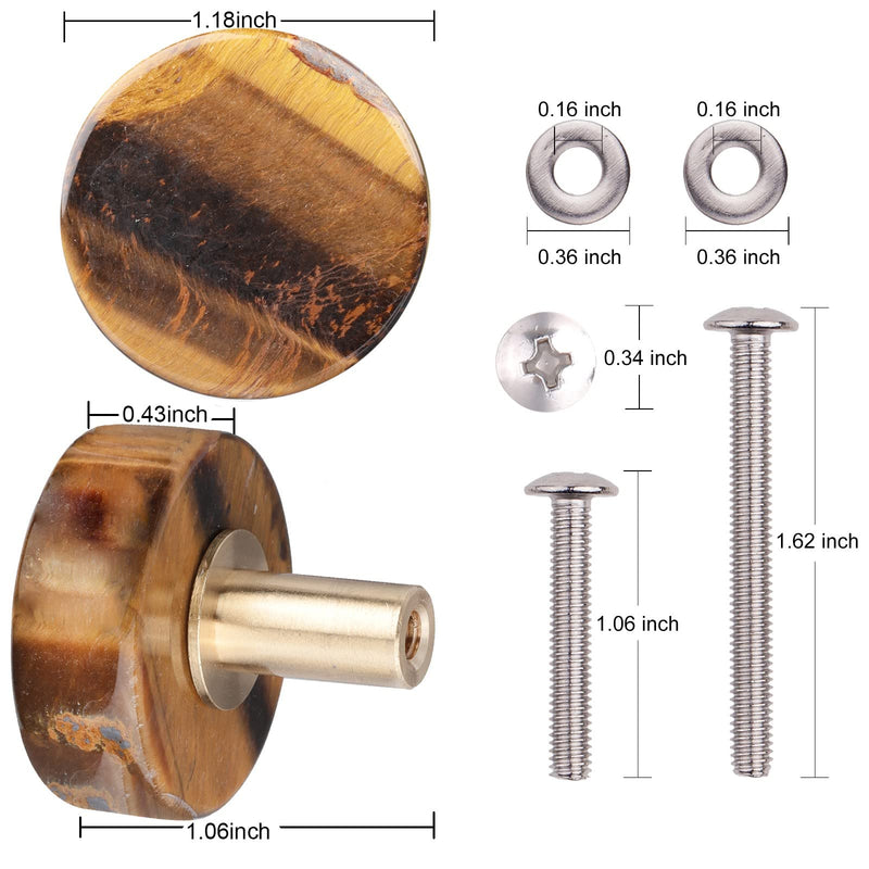 TUMBEELLUWA 4PCS Tiger's Eye Brown Crystal Knobs for Cabinets and Drawers | Smooth Surface, Solid Brass Base, 27mm & 41mm Stainless Steel Screws, Easy to Install, Boho Home Decor, Housewarming Gift