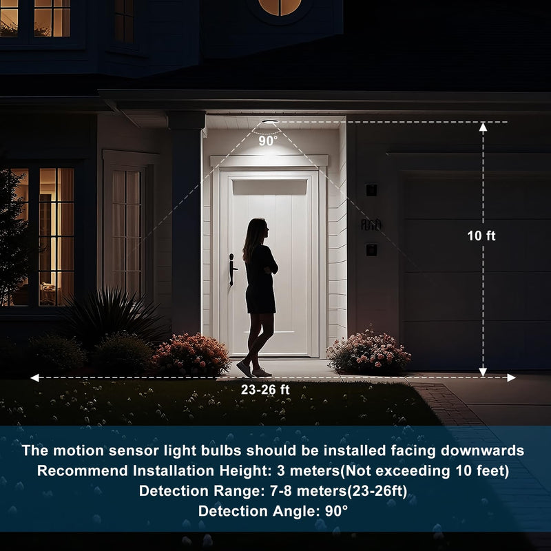 Motion Sensor Light Bulb,Activated Detector Light Bulb Indoor,Dusk to Dawn Security Bulb,13W Equivalent 100W,E26 Base 6000K Daylight,6 Packs LY-A19H001