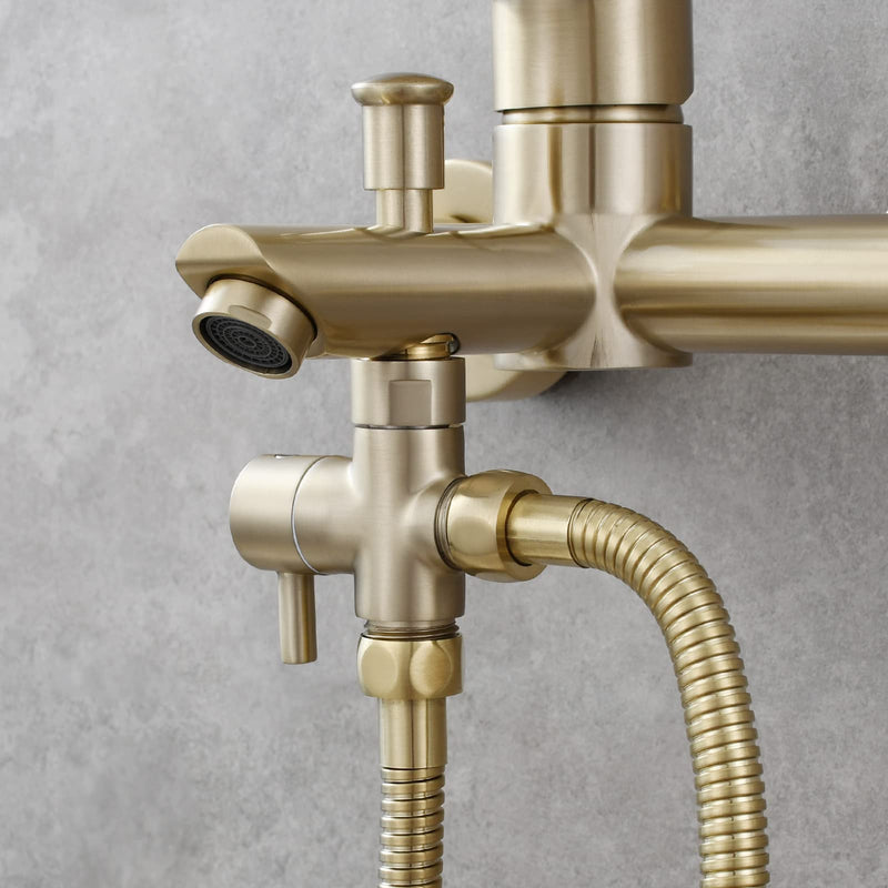 Tecmolog Brass Shower Diverter G1/2" 2-Way Shower Arm Diverter for Hand Held Showerhead and Fixed Spray Head, Brushed Gold, DSF007J2