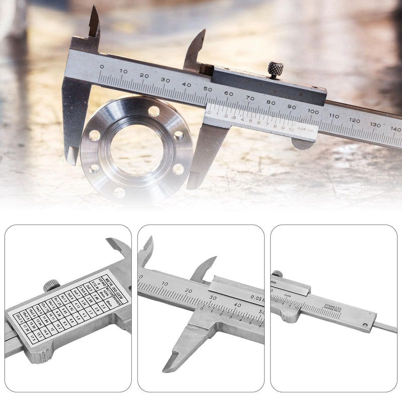 Vernier Caliper, 50mm Vernier Caliper, Measuring Tool 0.05mm Accuracy Metric Imperial Dual Scale Stainless Steel Range 0‑50mm Inside Outside Depth Step Measurements