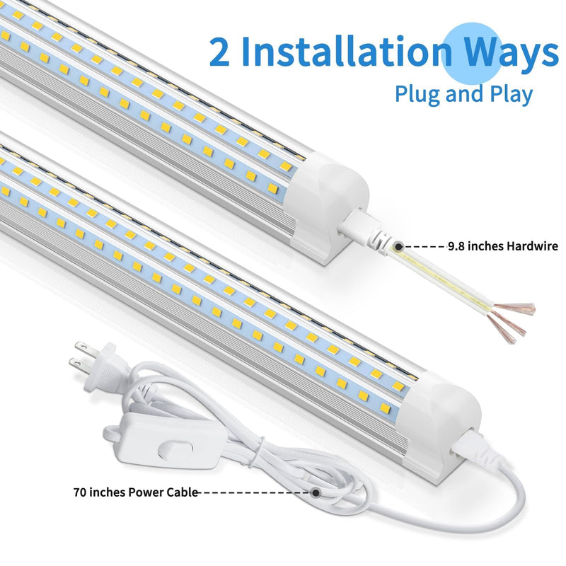 CNSUNWAY 2FT LED Shop Light, 24W 5000K Utility T8 LED Light Fixture, 3600LM Super Bright, D Shape, High Output, Linkable LED Light Tubes for Room, Garage, Workbench, Plug and Play, 2 Pack Daylight White 2 Feet