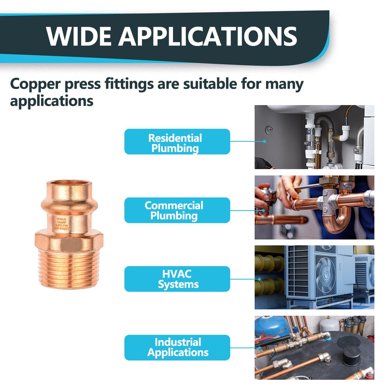 5Pack Seelink 1/2" Copper Press x 3/4" MPT Male Adapter(PRESS041-5) 5 1/2"x3/4"