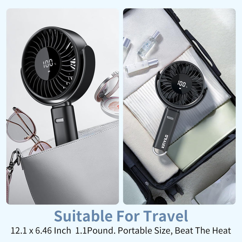 6-Inch Large Handheld Fan, 6000mAh Battery Portable Fan with 100 Speed Levels, Strong Airflow Personal Fan, 5-30 Hours Working Time, 135° Foldable for Travel, Outdoor, Office (Black) Black