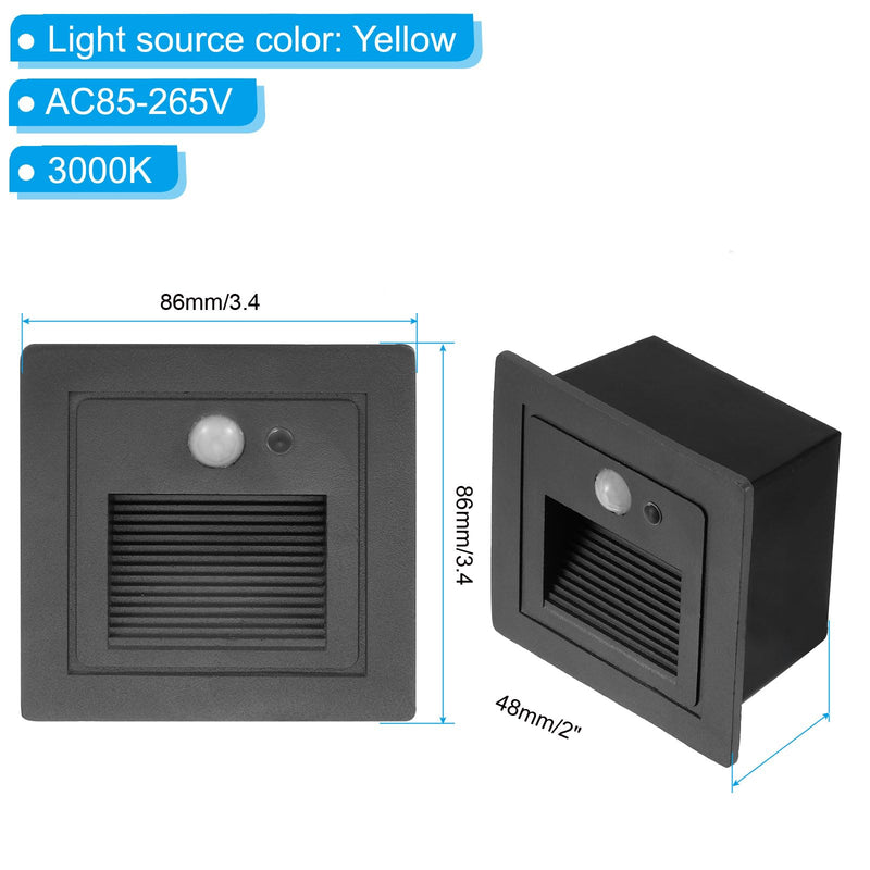 PATIKIL 3000K LED Step Light, 3W 120V Recessed Motion Sensor Stair Light Aluminum Waterproof 105lm Yellow Stairway Lights Indoor Outdoor, Black Shell