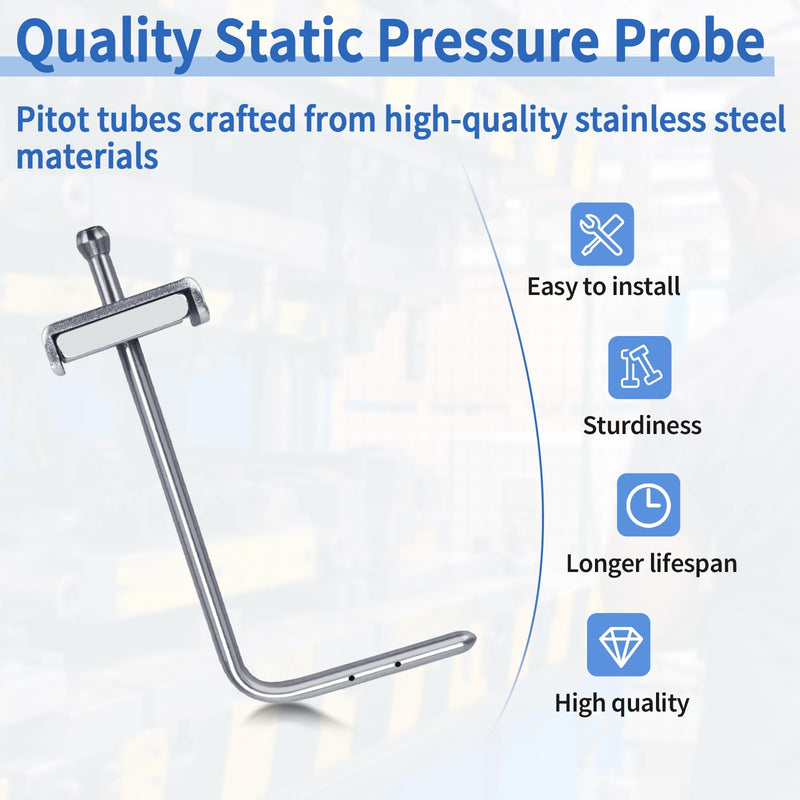 A-303 Static Pressure Probe fit for HVAC,Manometers, Magnehelic Gages, Pressure Switches, Portable Static Pr Tip for 3/16" Plastic or Rubber Tubing, Pitot Static Tube with Magnetic Flange