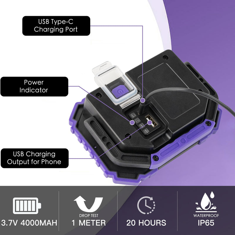 KunHe Rechargeable UV Black Light, Portable Battery Powered Blacklight, Cordless UV Light, 395nm Ultraviolet Floodlight Lamp for Night Fishing, Dark Glow Party, Halloween, 2 Pack 395 UV 2.0
