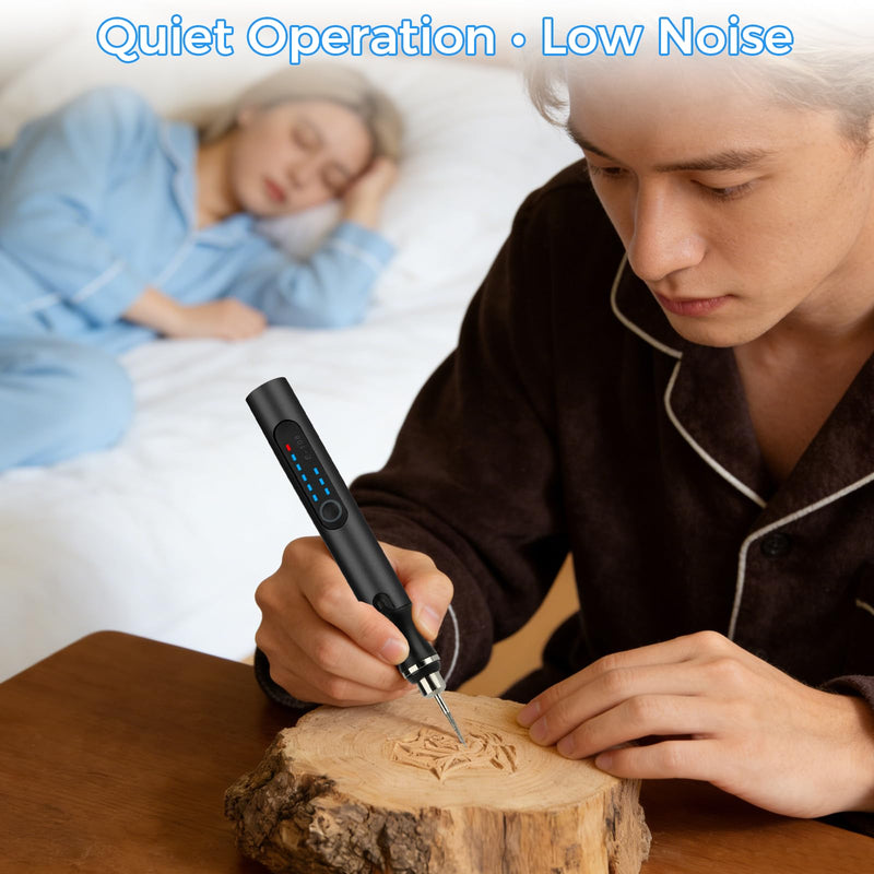 Electric Engraving Pen with 37 Bits, USB Rechargeable Cordless Engraver Pen, Portable Engraving Tool Kit, Engraving Pen for Metal, Wood, Glass & Plastic Black (Black)