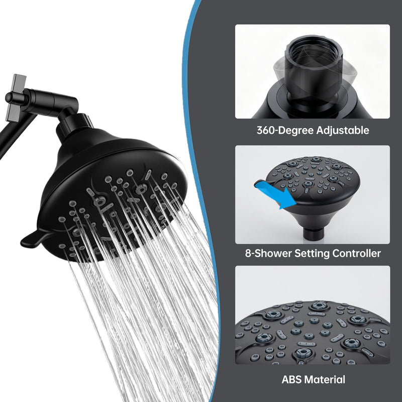 Joyrain 11-Inch Adjustable Shower Arm Extension | Unique Locking Gear Design | Universal G1/2 Fit for Standard Fixed Showerheads | Multiple Colors (Matte Black) Matte Black