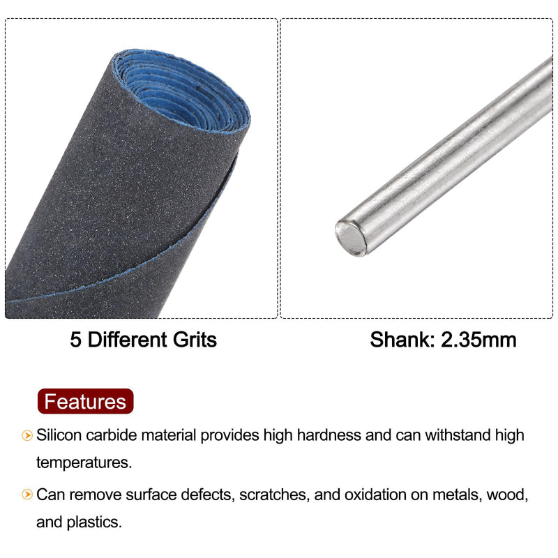 HARFINGTON 10pcs Abrasive Sandpaper Rolls Kit 320-3000 Grit 2.35mm Shank Sanding Drums Sleeves Cylinder Grinding Head for Woodworking Glass Metal Polishing
