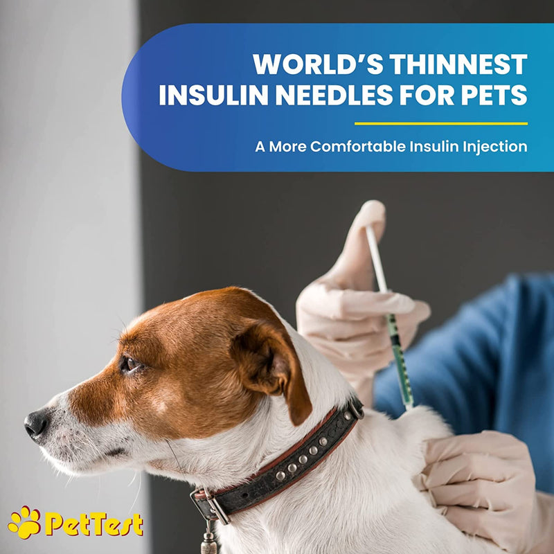 PetTest U-40 Pet Insulin Syringes With Needles - Comfortable Thin 31 Gauge Needles - For Cats & Dogs - Pets Diabetic Supplies - 100 Pack - Thinnest 31G, 5/16 inch long needle, 1/2cc (0.5cc) Volume 31 Gauge, 0.5 cc