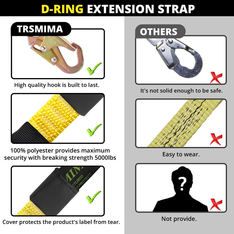 TRSMIMA Safety Harness Extension Lanyard - 18”D-ring Extender Fall Protection Arrest System with Snap Hook Connector Ring ANSI Compliant