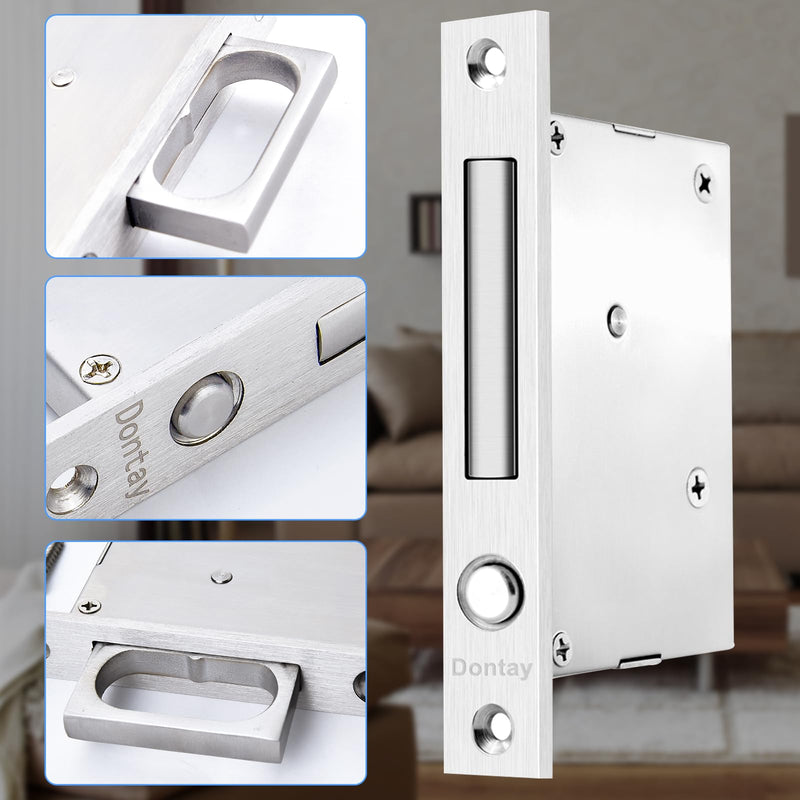 Dontay Sliding Pocket Door Handles, 304 Stainless Steel Non Locking Pocket Door Hardware, Recessed Flush Finger Pulls, Heavy Duty Edge Pull with Pop Out Ring Pull (Satin Nickel (1 Set), 4.72 Inch) Satin Nickel (1 Set)