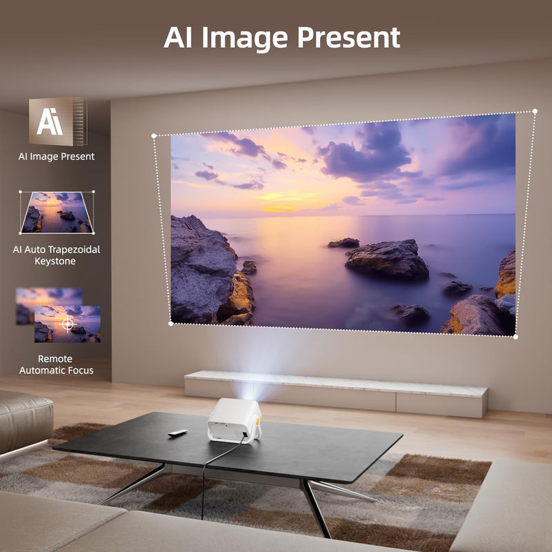 BKZ 2025 upgraded 360°Adjustable Dual Stand AI Auto Keystone Electric focus Mini Portable Projector with Bluetooth 5.4, 1080P support Outdoor and movie Projector compatible with HDMI/USB/Phone/PC