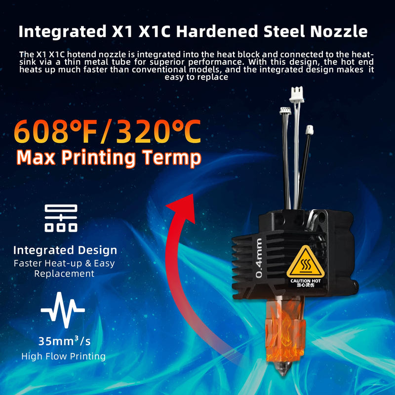 Bambuu Lab X1 X1C Hotend Complete Kit, 0.4MM Hardened Steel Nozzle Full Assembly with Fan, Ceramic Heater, Nozzle, Thermistor, Extruder Heating Block Replacement for Bambu Lab X1 Series 3D Printer