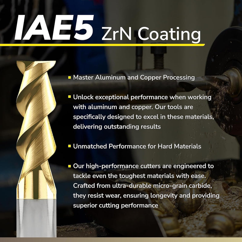 SPEED TIGER Carbide Square Nose End Mill with ZrN Coating - 2 Flute - IAE5-1/4 2T-ZrN (2 Pieces, 1/4")- for Milling Aluminum Applications – Mill Bits Sets for DIYers & Professionals 1/4 in