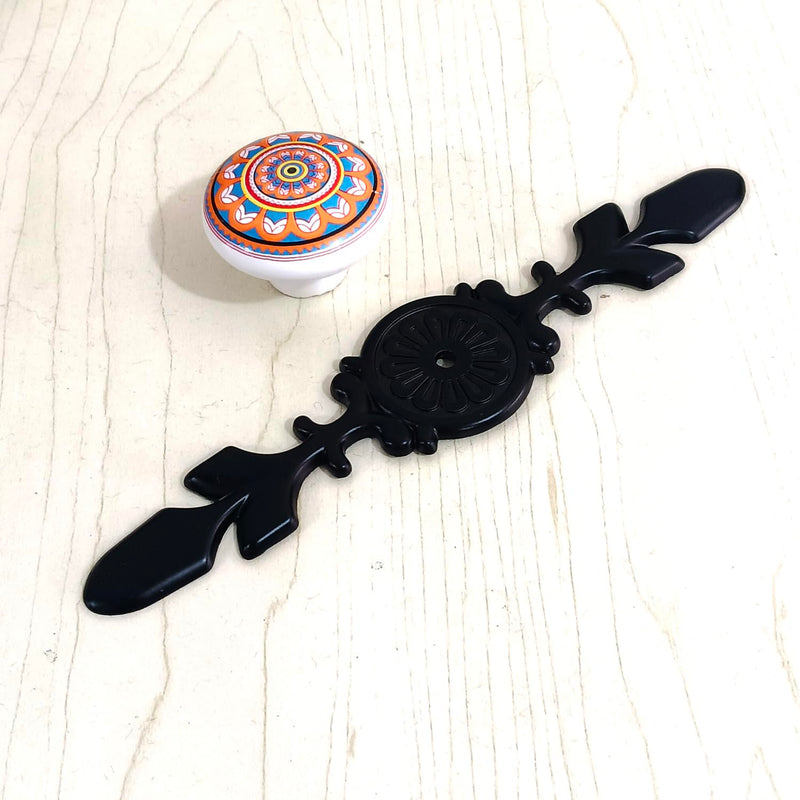 HUAMULAN 8 Pack Knobs Vintage Dresser Kitchen Cabinet Pulls Zinc Alloy Base Backplate Cupboard Wardrobe Drawer Door Handles Pink Floral + Black Base