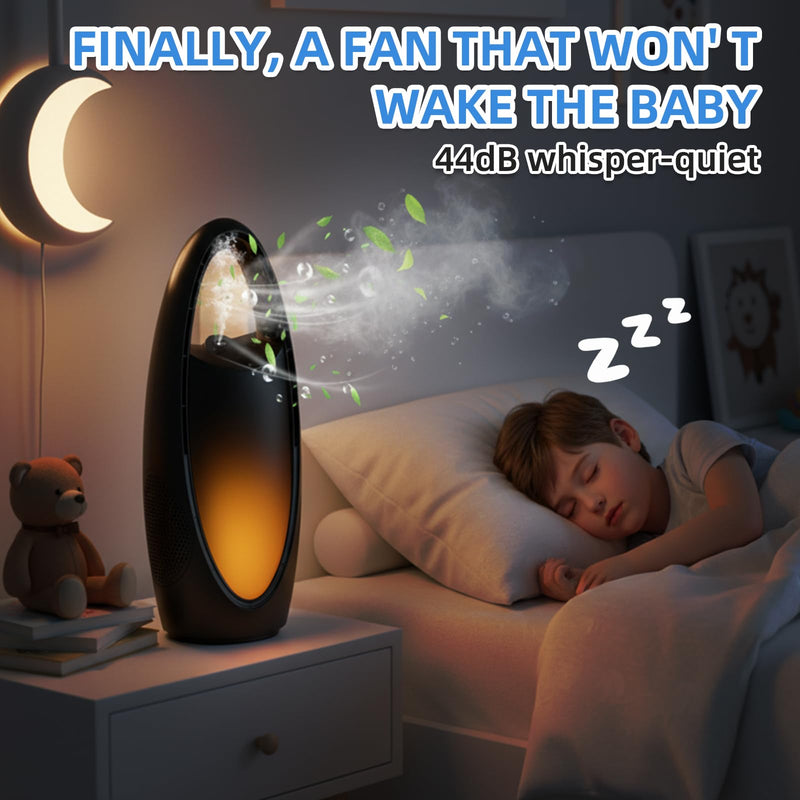 Bladeless Desk Fan with Mist, 13-Inch Rechargeable Table Fan, 9 Speeds, 60° Oscillation, 1-9H Timer, Night Light, Quiet Portable Fan for Bedroom, Office & Dorm, Dark Gray