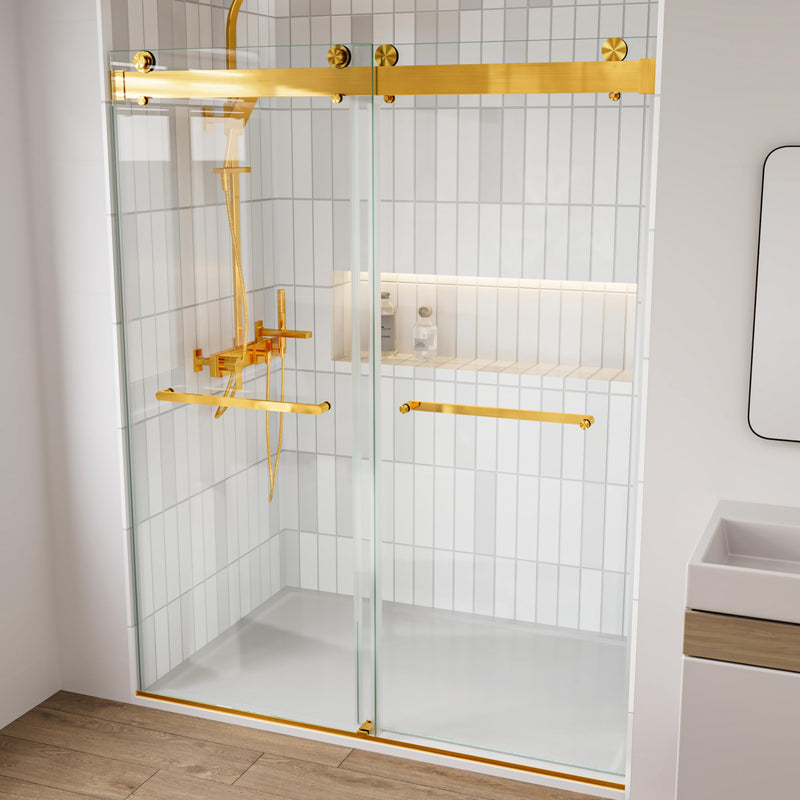 Glass Shower Door Handle 20 inches Round Corner Single Side Towel Bar 304 Stainless Steel for 1/4" to 1/2" Thickness Glass - Brushed Gold 20 inch Rectangle Handle
