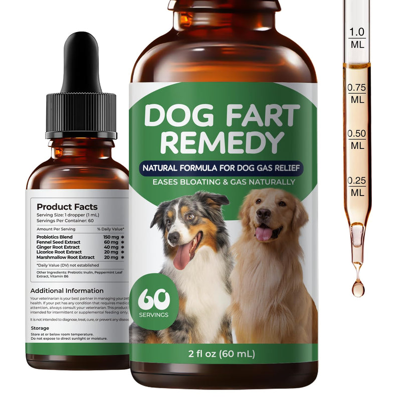 Dog Fart Remedy & Dog Gas Relief Drops – Probiotic Digestive Support for Bloating & Gut Balance – Dog Constipation Relief & Stool Support – Herbal Digestive Supplement for Dogs – 60 ml
