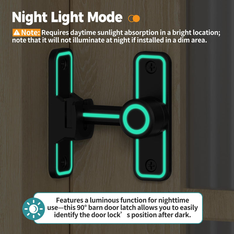 Barn Door Lock 2.4" 90/180 Flip Gate Latch, Luminous Black-4 Pcs