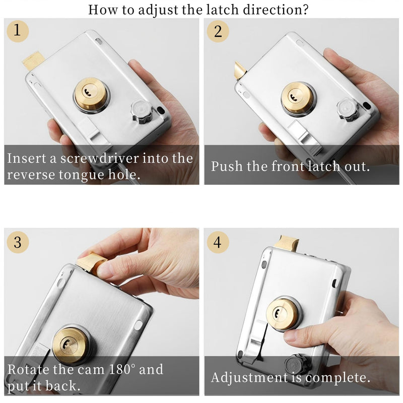 Rim Lock Set, Stainless Steel Vertical Keyway Cylinder Deadbolt With Handle - Anti-Theft Exterior Door Security for Home Safety