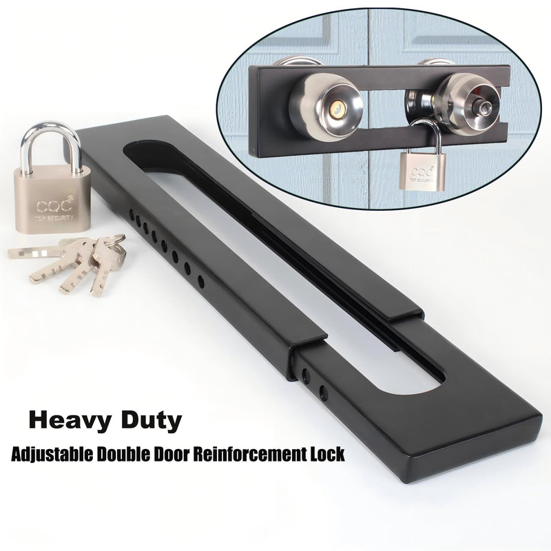 French Door Security Lock, Adjustable Double Door Lockout Device with Padlock, Reinforcement Locks for Knob and Handle Doors,Prevent Kick Ins,Childproof, Black